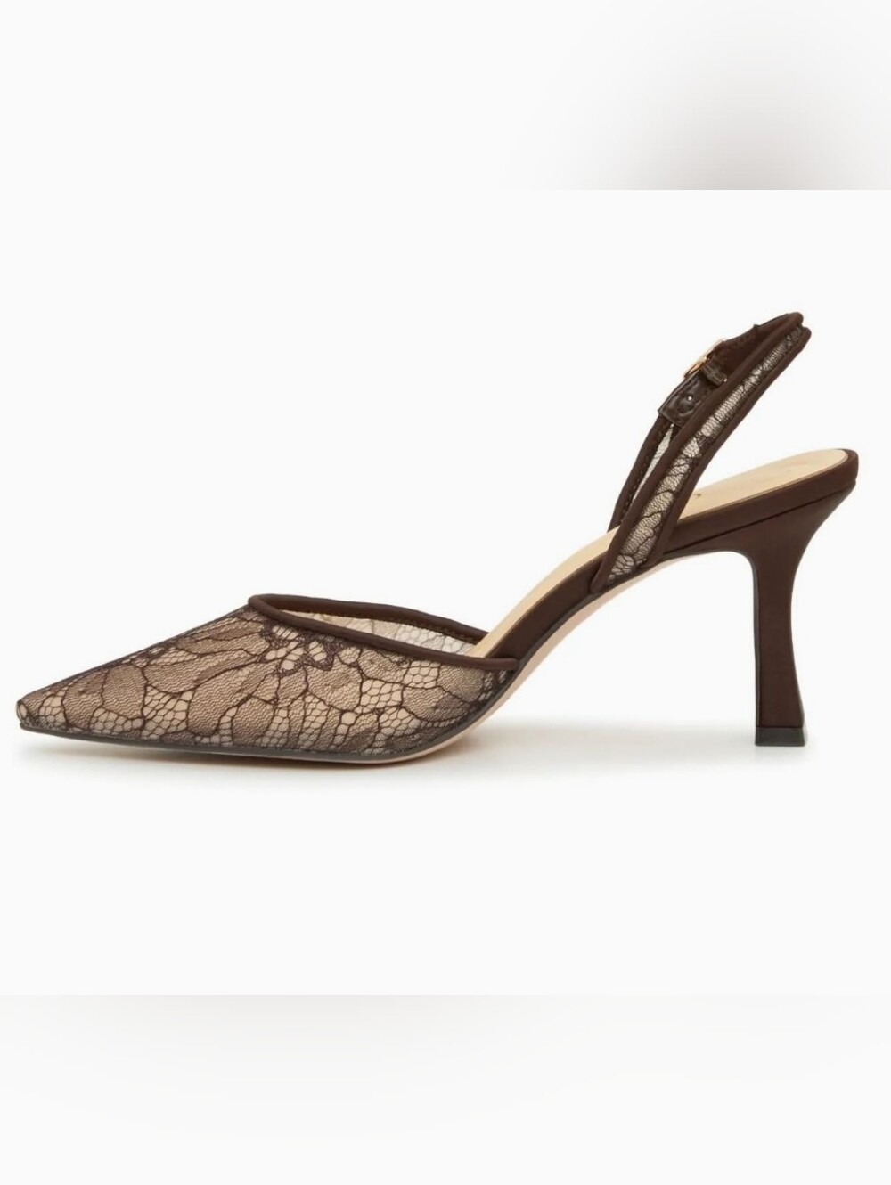 New Brown Lace Pointed Slingback Heels